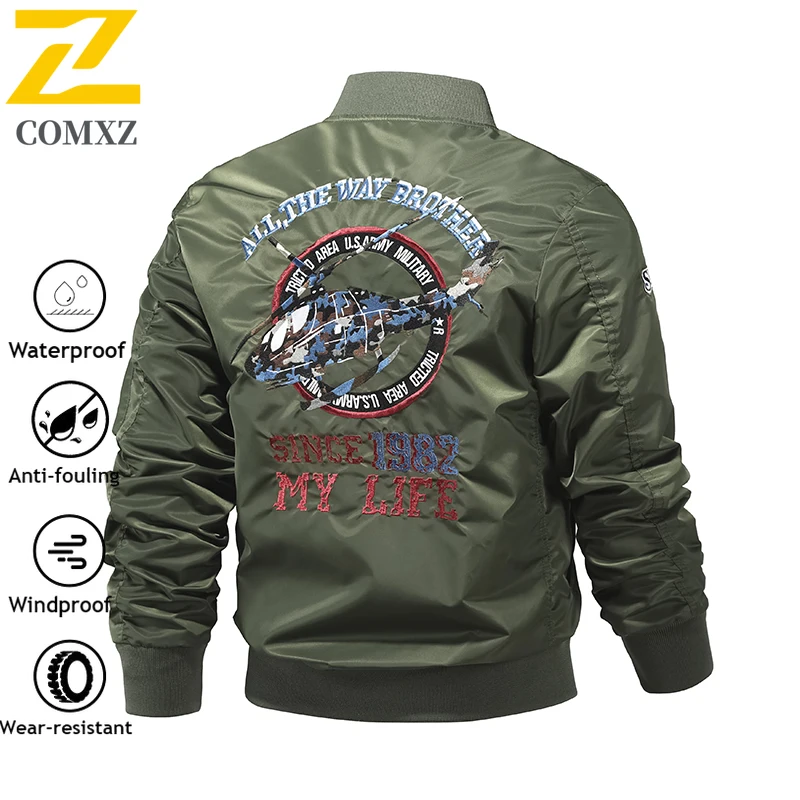 Jaket Bomber Militer Pria Musim Semi Musim Gugur Tahan Air Tahan Angin Bisbol Gaya Amerika Pakaian Kerja Antik Antilembap