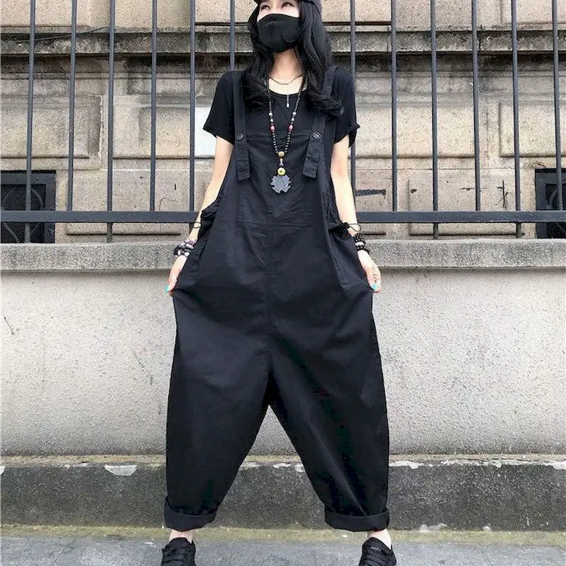 

Solid Jumpsuits for Women Loose Straight Pants One Piece Outfits Women Workwear Korean Style Casual Vintage Playsuit XT1600