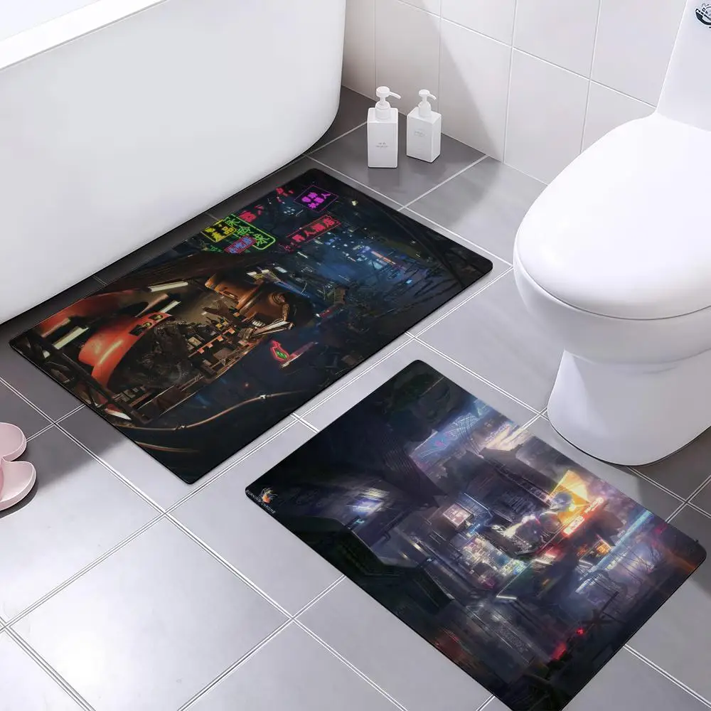 

Bathroom Absorbent Floor Mat, Toilet Of The Bathroom, Household Floor Mat,Punk Neon Street Floor Mat Soft Diatom Door Mat Carp