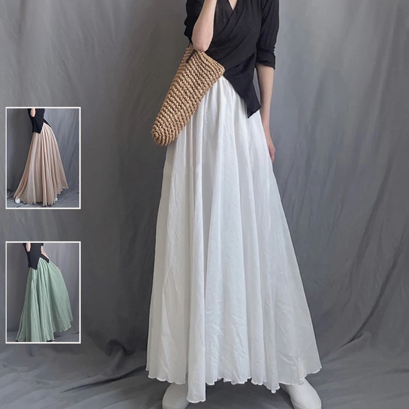 

Художественная хлопково-льняная длинная юбка трапециевидной формы с высокой талией, однотонная длинная юбка Fairy T Sle для путешествий, повседневная длинная юбка для женщин