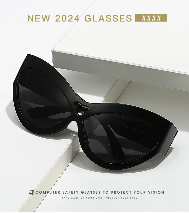 Mode Y2K Cat Eye Sonnenbrille Frauen Retro Große Schmetterling Form Hohl Brillen Shades UV400 Trend Breite Beine Männer Gläser – Detail 3