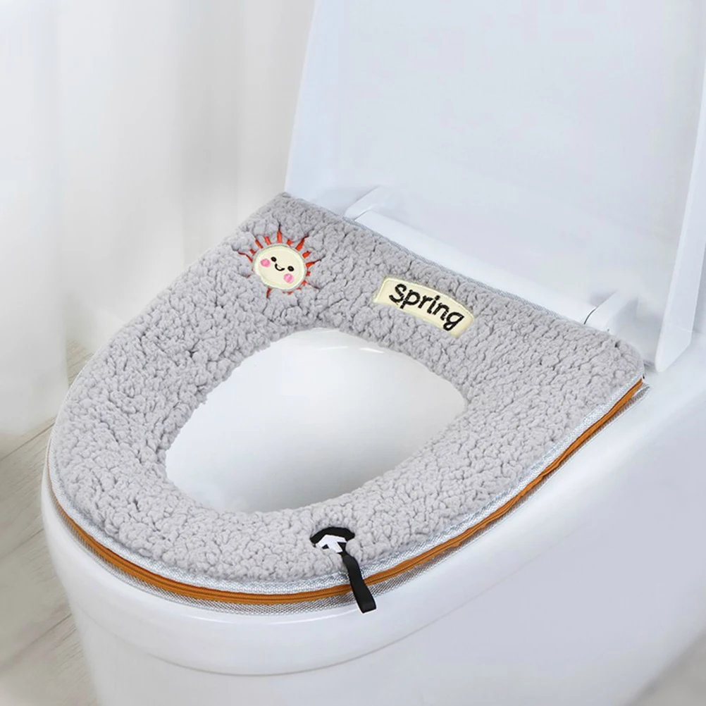 

1Pc Elegant Zipper Toilet Seat Pad Cover Thickened Soft Warm Closestool Protector Bathroom Grey