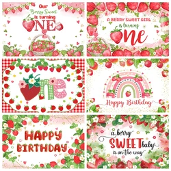 Strawberry Theme Sweet One 1st Kids Birthday Party Decoration Banner Newborn Baby Shower   Watermelon Fruit Photo Background