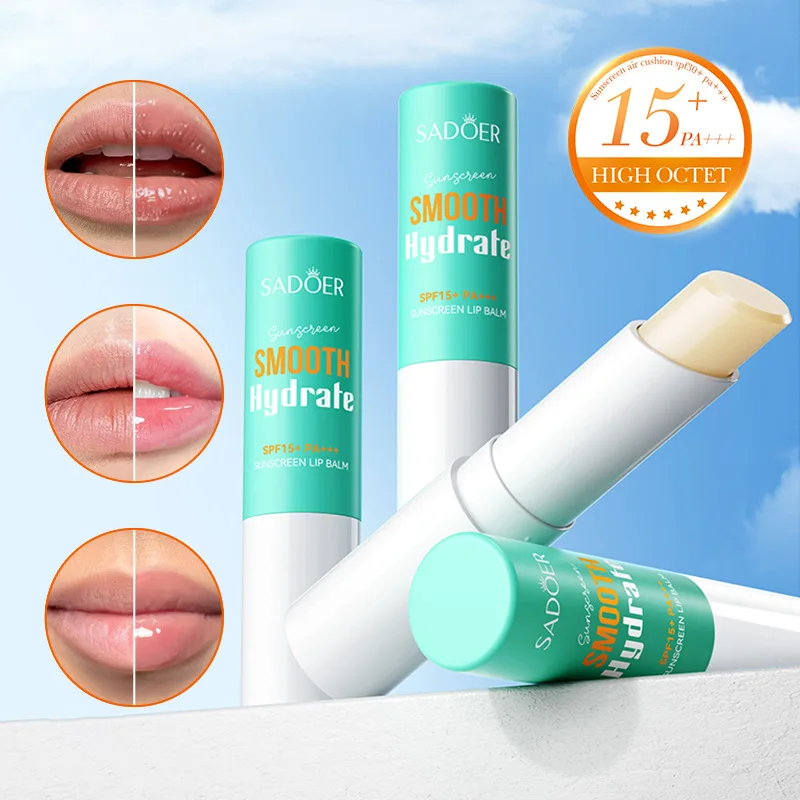 SADOER SPF 15+ Lip Sunscreen Solar Blocker Lip Balm Moisturizing Fade Lip Lines Nourishing Hydrating Lipstick For Lips Skin Care