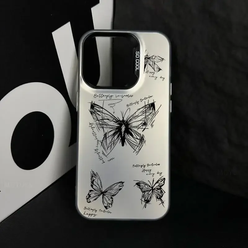 Fashion Sketch Butterfly Case Cover for Samsung Galaxy A55 A35 A54 A53 A34 A14 A15 S24 Ultra S23 S22 S21 Plus S20 FE Laser Funda