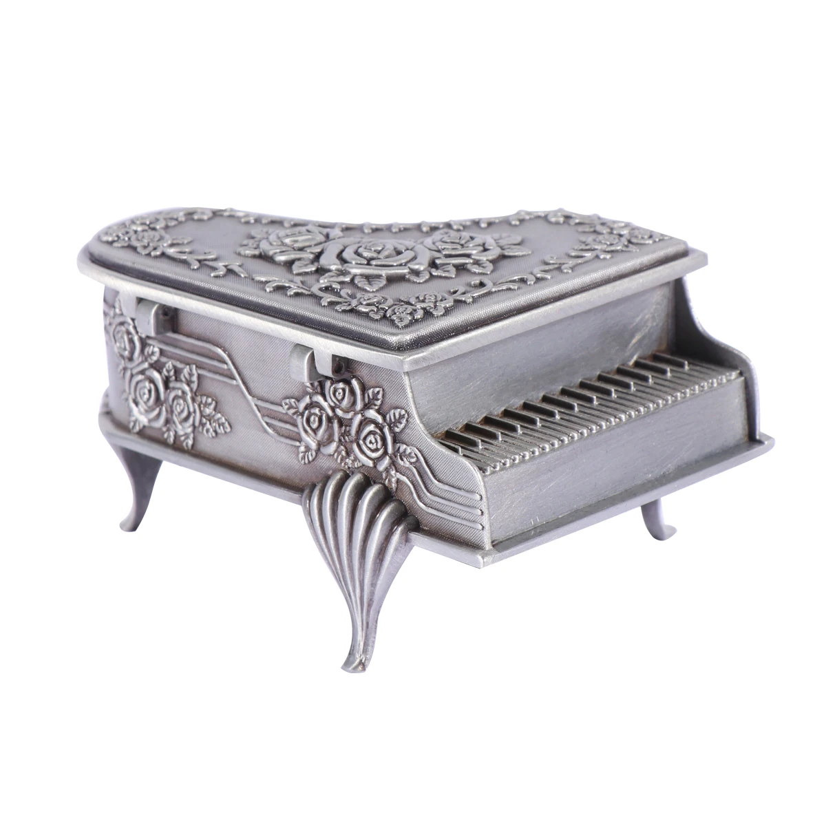 

1pc Piano Shape Jewelry Box Rose Carve Zinc Alloy For Earrings Necklaces Storage Ladies Women Girls Decorative Home Gift Case