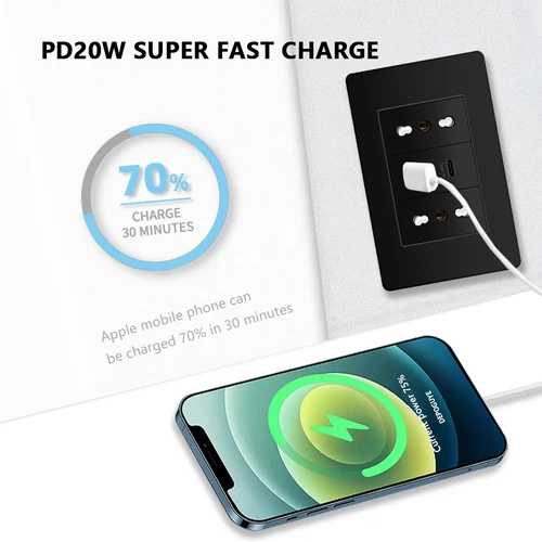 Imagen 2 del producto Salida negra de Italia y Chile con carga rápida USB inteligente tipo c, enchufe de toma de corriente USB Dual de Chile Schuko PC interruptor de luz eléctrica TV