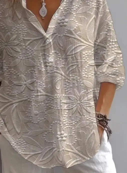 

Fashionable Printed Lapel Long Sleeved Women's Shirt Top, Elegant and Casual Single Breasted Straight Tube Loose T-Shirt Top