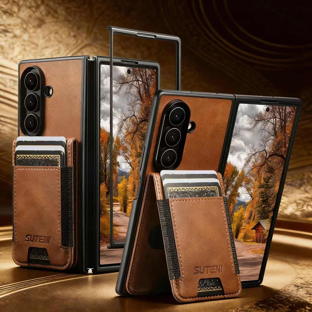 

Phone Case for Samsung Galaxy Z Fold 7 Fold6 5 Magnetic Attraction Elastic Card Holder Wallet Oil Wax Leather Protective Cover