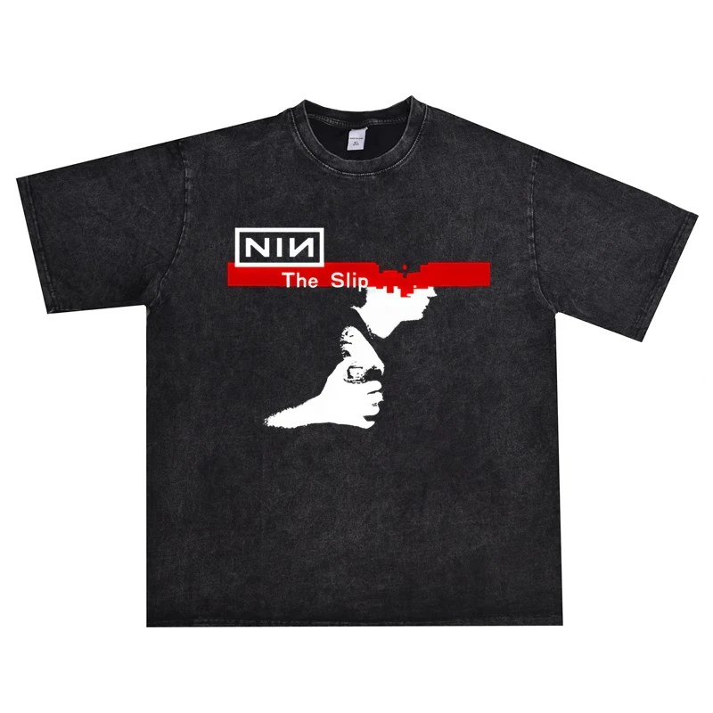 

2025 The Short-sleeved T-shirt of The American Industrial Metal Rock Band Nine Inch Nails Has Been Washed and Aged