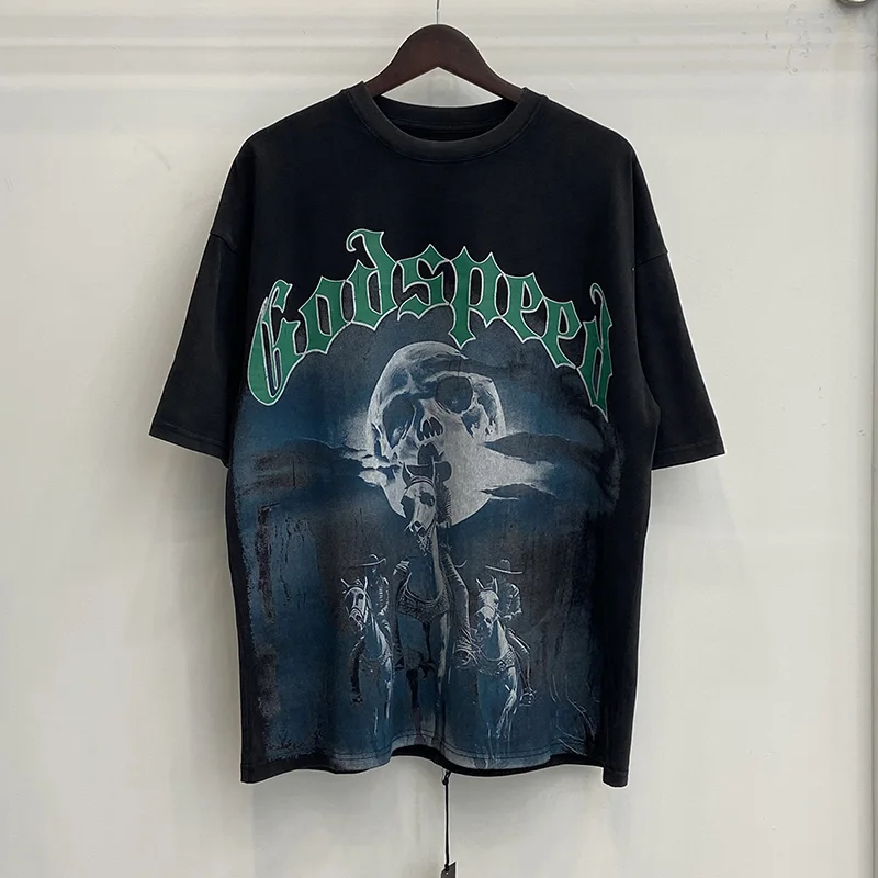 

Classic Letter Pattern Cotton T Shirts Good Quality Summer Loose Top for Men Women GOD SPEED Short Sleeve