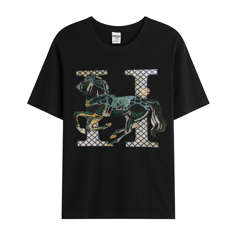 

New men's short sleeve cartoon cotton casual T-shirt Comfortable high quality diamond T-shirt
