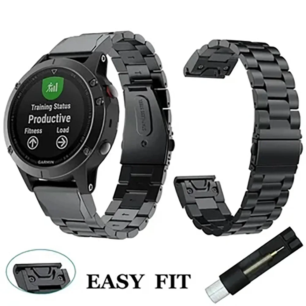 Quick Fit 22mm 26mm Stainless Stee Strap For Garmin Watch Fenix 8 47/51mm/ 7X 7/Fenix 6x Pro/6 Pro/6 Sapphire/Forerunner 935 945
