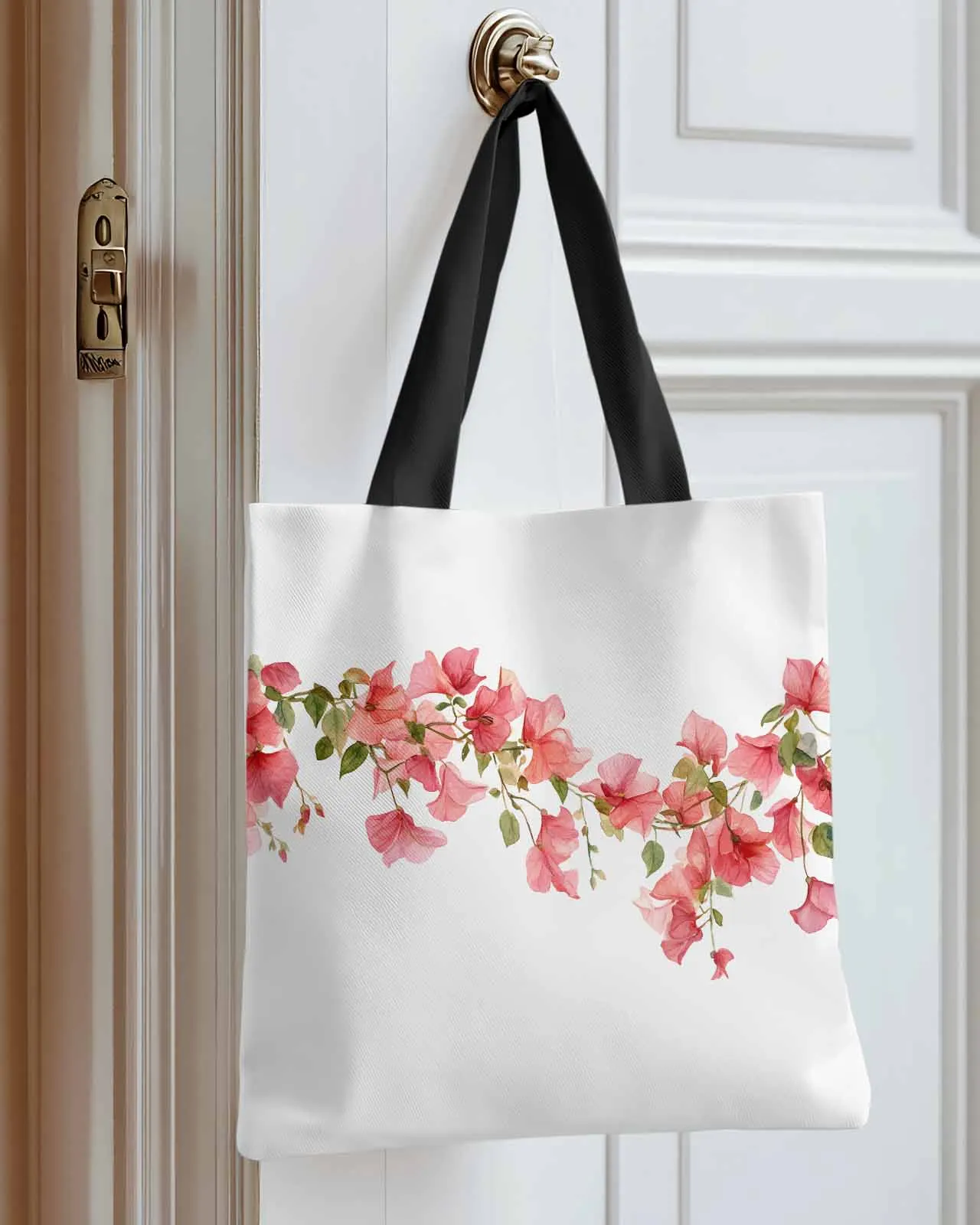 

Pastoral Red Flowers Spring Canvas Bag Handbag Oxford Cloth Eco Shopping Storage Bag for Home Use