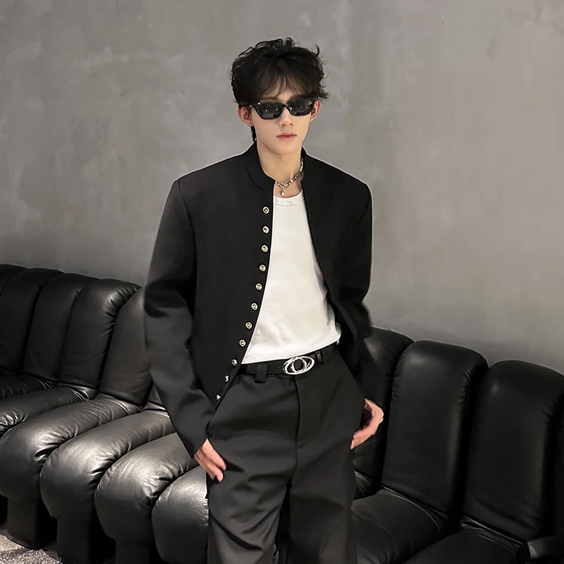 

New Chinese Sle ort Tailored Men's Suit Jaet Stand Collar Single Row Button Design Faionable Urban Casual Western Coat