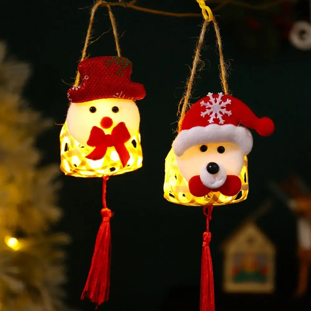 Linterna de bambú navideña colgante, Kit de fabricación de linternas DIY de mano emisora de luz, cesta pequeña de bambú de estilo chino con borlas