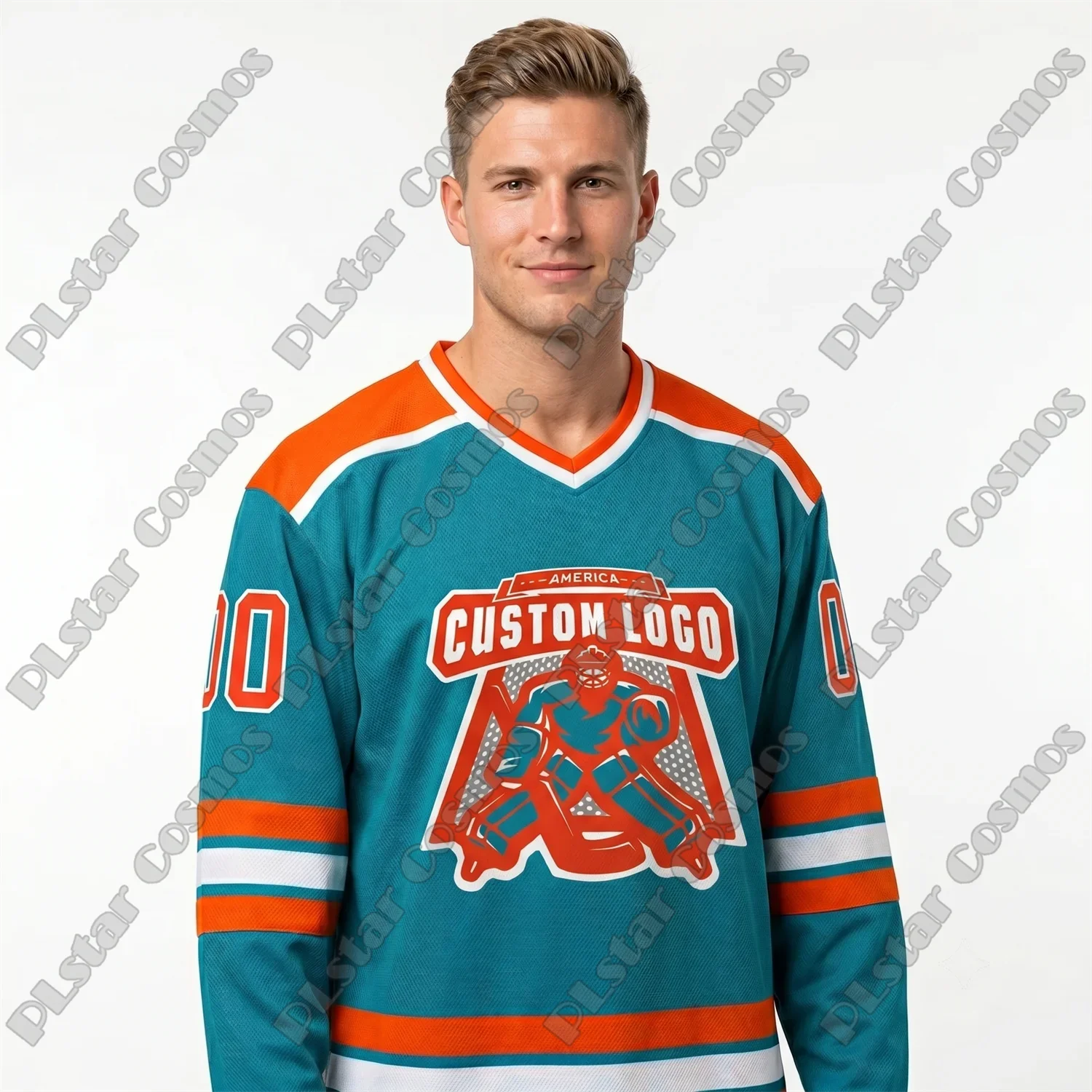 Custom Name & Logo Teal Orange White 3D Printed Fashion Mens Hockey Jersey Summer Unisex Personali Sport Team Jersey Shirt BQ-14