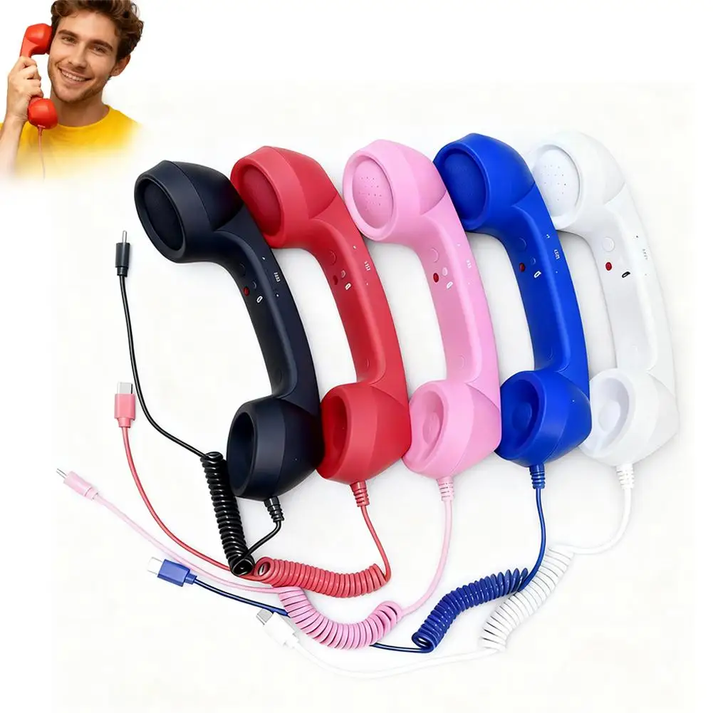Receptor de telefone retrô tipo c, microfone de 3.5mm, plugue direto no telefone móvel, para telefones celulares