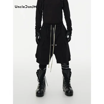 Shorts casuais de zíper preto dianteiro masculino, Techwear Streatwear, calções de basquete