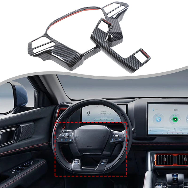 

For BYD Shark 2024+ Steering Wheel Decorative Protector Trim ABS Steering Wheel Cap Cover Sticker Carbon fiber pattern Look