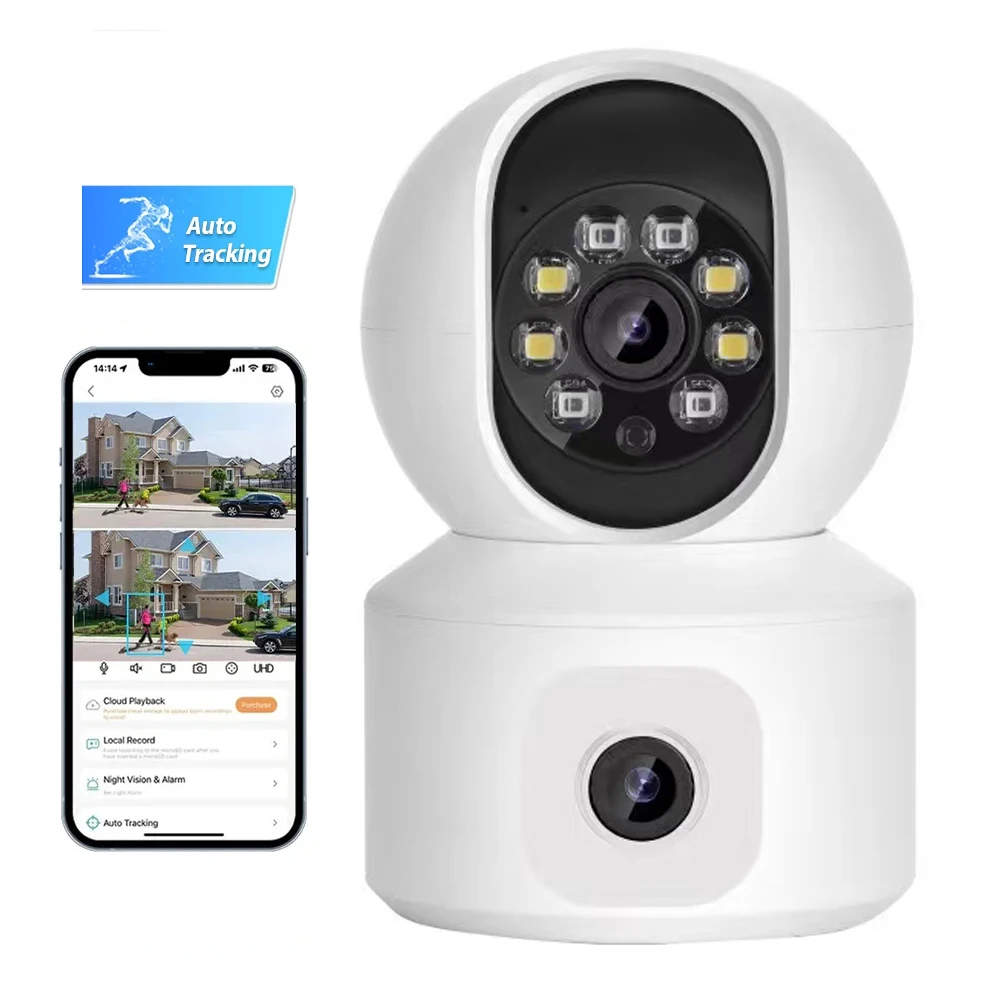 ICSEE 4K 8MP Mini-Innenkamera PTZ IP Home Security 4MP Humanoid Auto Tracking Dual Screens Fernbedienung Farbnachtsicht