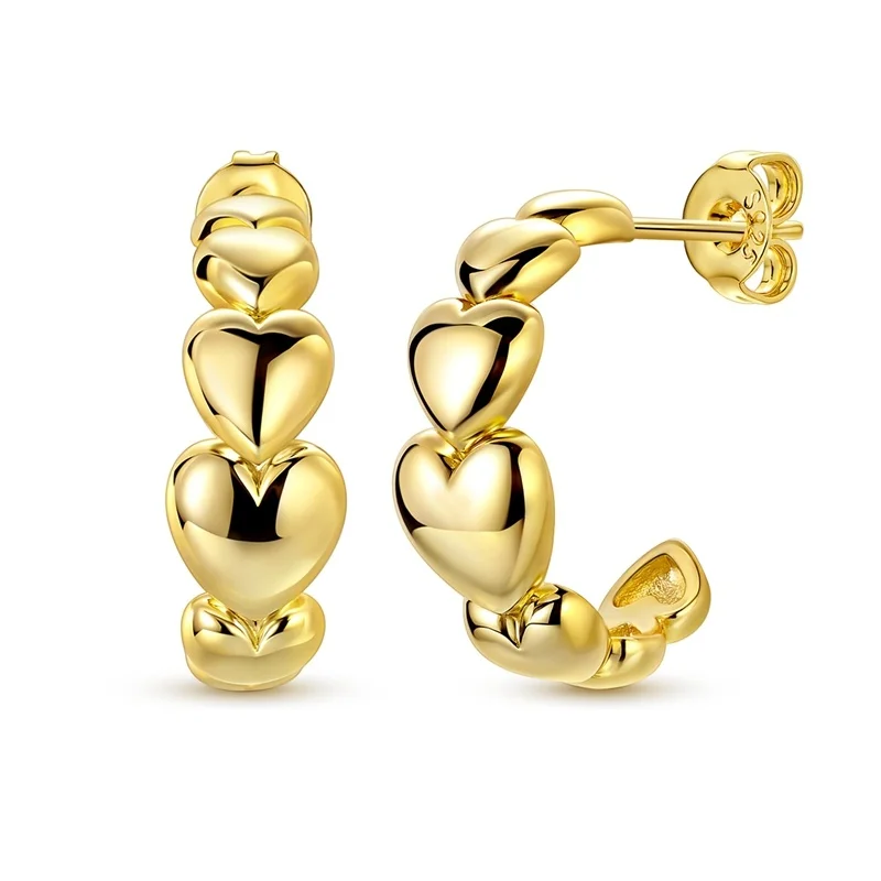 

New 925 Sterling Silver Golden Heart Shape Women Earrings Brilliant Wedding Engagement Star Earrings Jewelry Gift