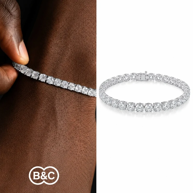 Pulsera de tenis B&C de 2/3/4/5 mm, pulsera de latón con incrustaciones de diamantes, joyería fina de estilo hip-hop con certificado GRA