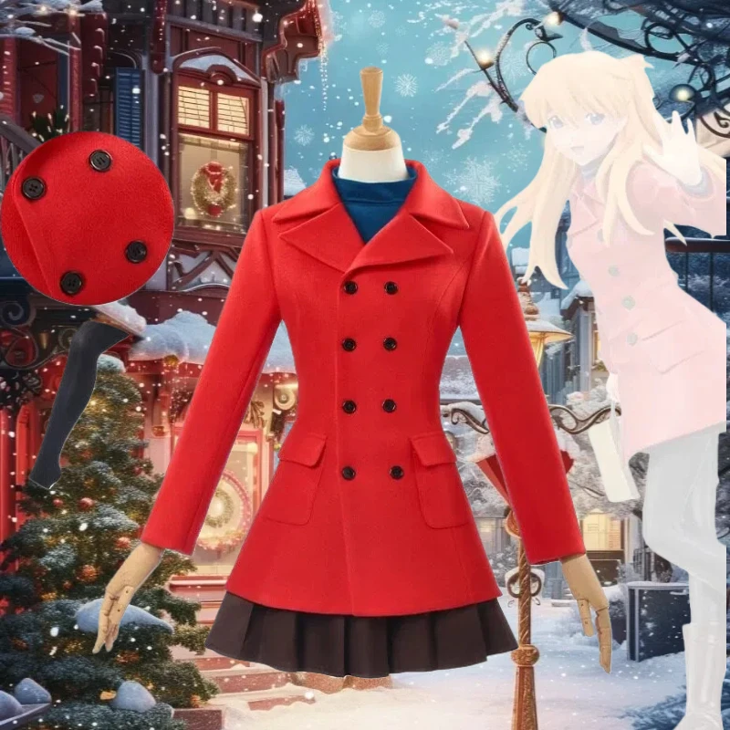 

Anime Asuka Costume Langley Soryu Cosplay Red Coat Skirt Uniform Winter Warm Clothes Full Set for Women Role Play Outfit