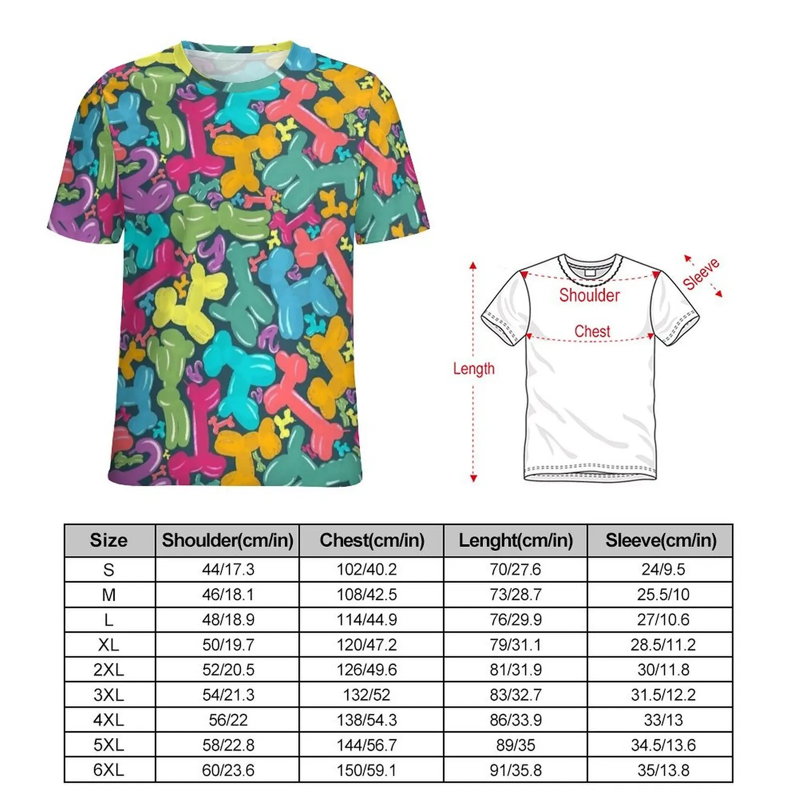Oversize T-Shirt Summer Multicolor Balloon Dog Dark Print T-Shirts  Basic O Neck Tee Shirt Man Harajuku Custom Tops