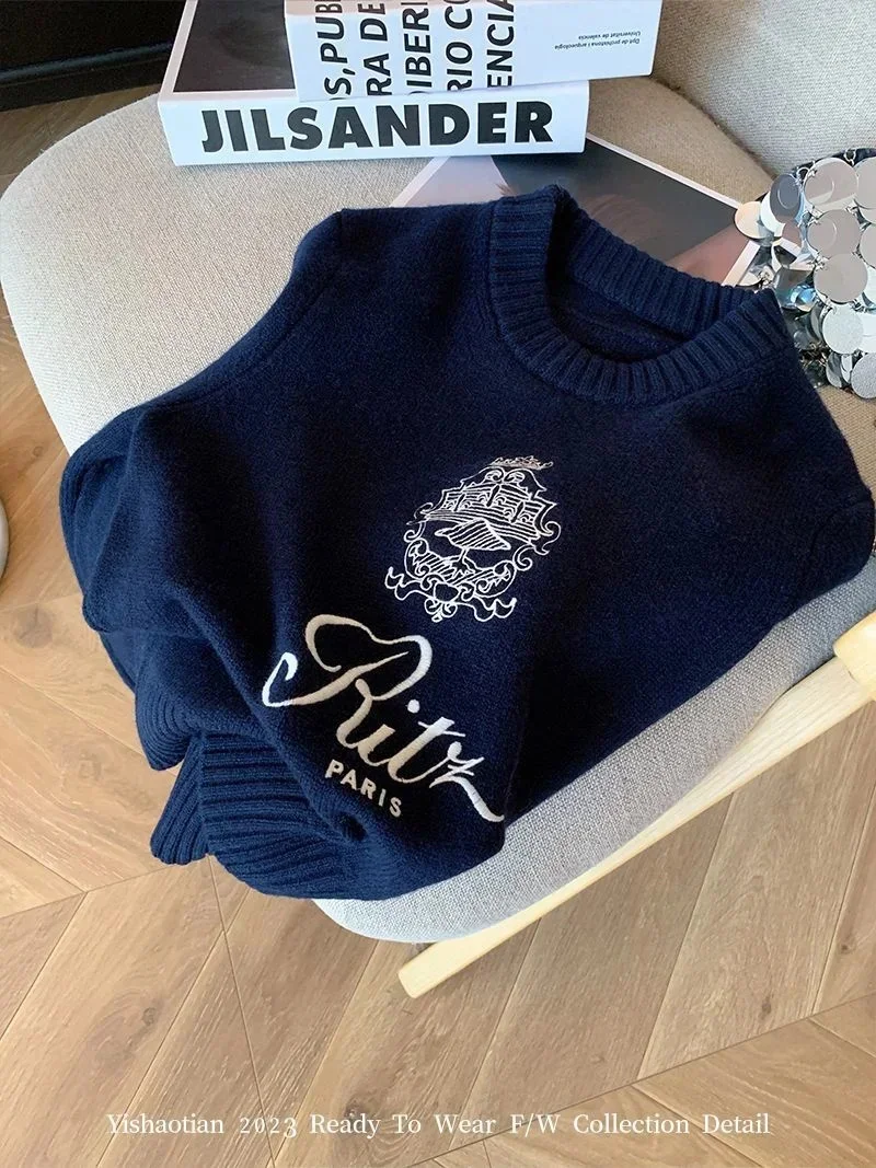 High Grade And Elegant Round Neck Pullover Sweater For Women In Autumn And Winter New Lazy Style Soft And Sticky Knit Sweater