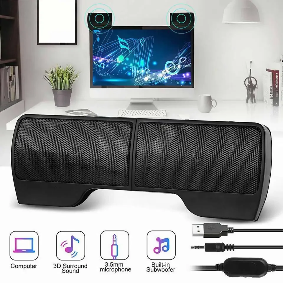 

Mini Portable Clipon USB Stereo Speakers Line Controller Soundbar for Laptop Mp3 Phone Music Player PC with Clip