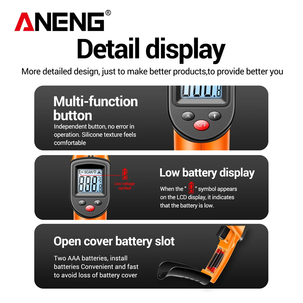 ANENG TH201 High sensitivity digital infrared measuring gun hygrometer backlight screen laser positioning non-contact temperat