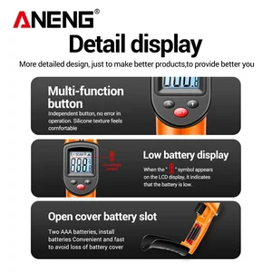 Aneng-Pistola der hohen Empfindlichkeit Digitales Infrarot, Hygrometer, Hintergrundlichtbildschirm, Laserpositionierung, kein Kontakt, Temperatur, Th201 6 Hauptverkaufsabdeckung von Multilaser - №1