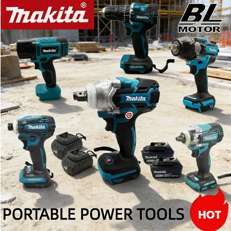 

Беспроводной бесщеточный набор инструментов Makita: Цифровой термофен, ударный гайковерт/гайковерт с функцией обратного хода, DTD173, DTW600, DDF487, DTD171, DTW700, TW004G