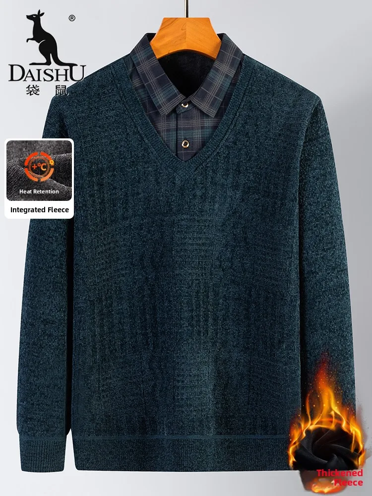 

Kangaroo Mid-aged Thiened Fce Warm Collar Casual Sweater Men's Winter Clothes Comfortable Breathable Basic Sle Tops