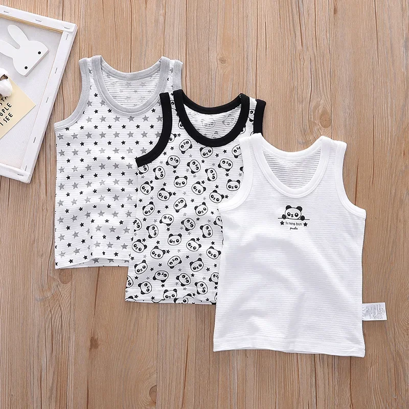 Baby Boys Girls Tops Toddler Sleeveless Shirts Kids Cartoon Tank Tops Infant Cotton Undershirt 2024 Summer Children\'s Clothes