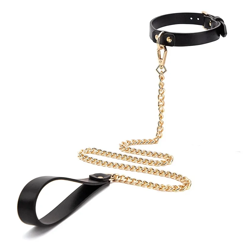 Sex Toys for Women Couples Adult Games Slave Bondage Collar Luxury Leather Neck Restraint Gold Chain Leash BDSM Erotic