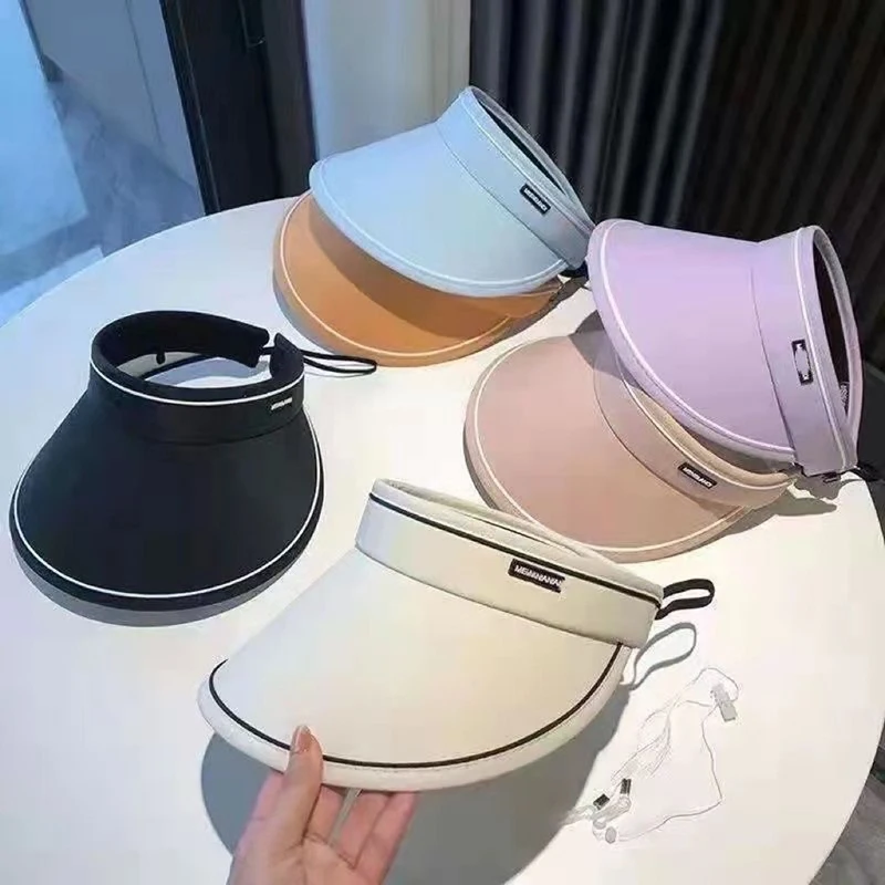 New New Women Roll Up Visor Wide Brim Hat Summer Foldable Packable UV Protection Empty Top Ponytail Cap Beach Travel Bonnet