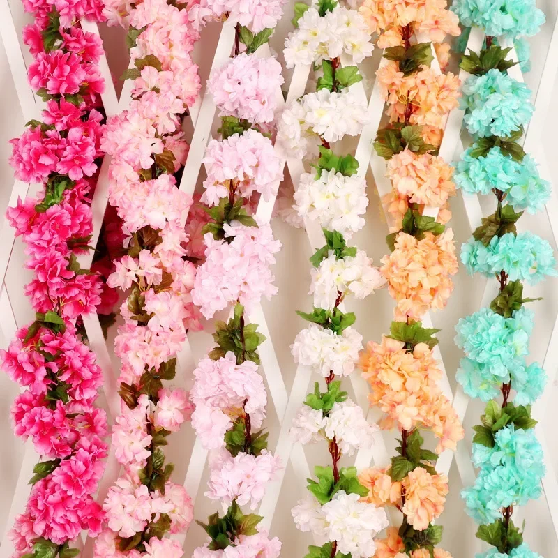 

230cm Artificial Sakura Flowers Vine Wedding Garden Arch Home Party Decoration Christmas Bridal Fake Plants Decor Flower Vines