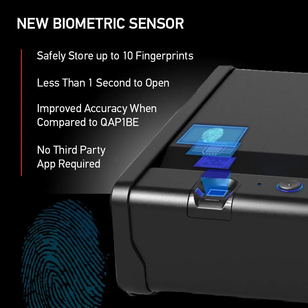Biometric Gun Safe for Handgun or Pistol, Fingerprint Safe with Interior Light, 1 Handgun Capacity, Firearm Storage with Bolt Do