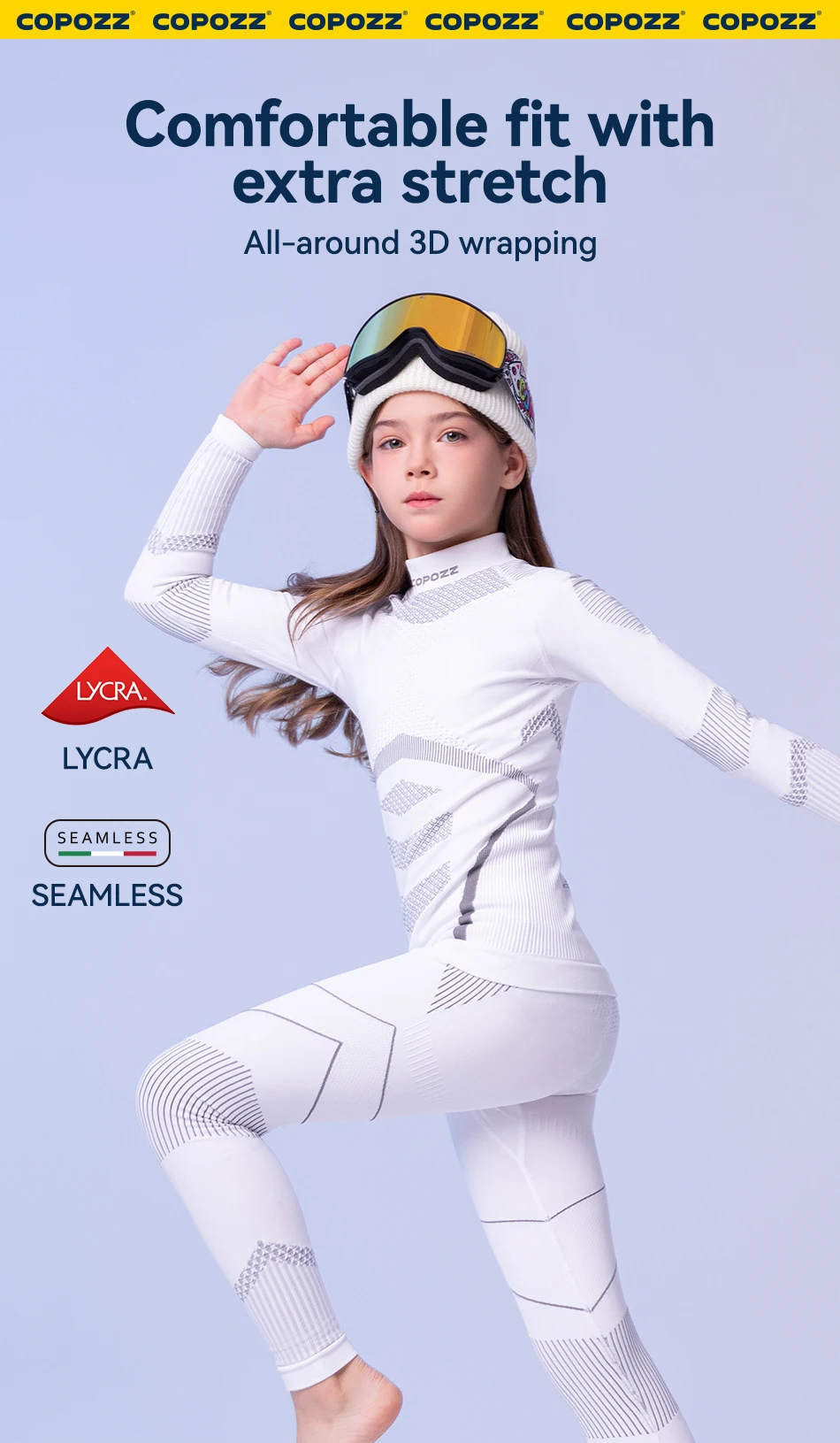 COPOZZ Nahtloses Ski-Thermo-Unterwäsche-Set für Kinder, Schweißkompression, für Jungen und Mädchen, Outdoor-Sport-Trainingsanzug, schnell trocknend, atmungsaktiv – Detail 5