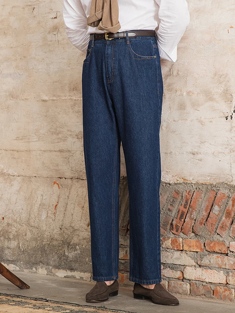 Mr. Lusan Work Clothing Shen Clothing Retro Washed Denim Fashion Casual High Waist Straight-leg Pet Bourgeoisie Pants Men's...