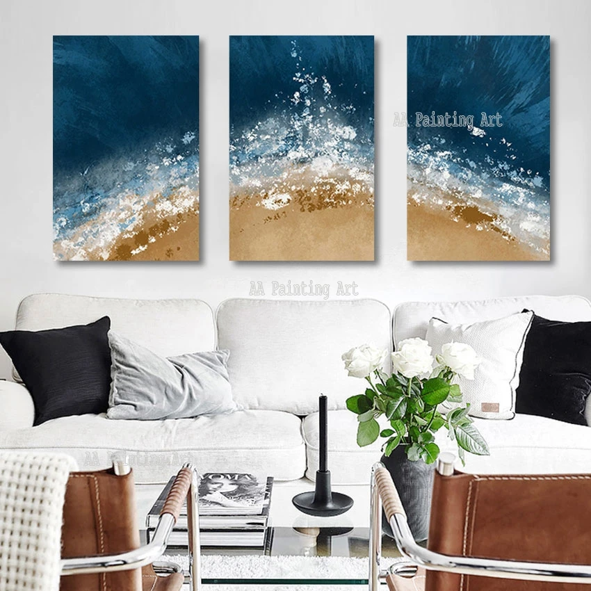 

Abstract Sea Wave Canvas Oil Painting, Unframed Wall Decor, Picture Art, New Arrival Design Artwork, Home Decoration 3 Panels