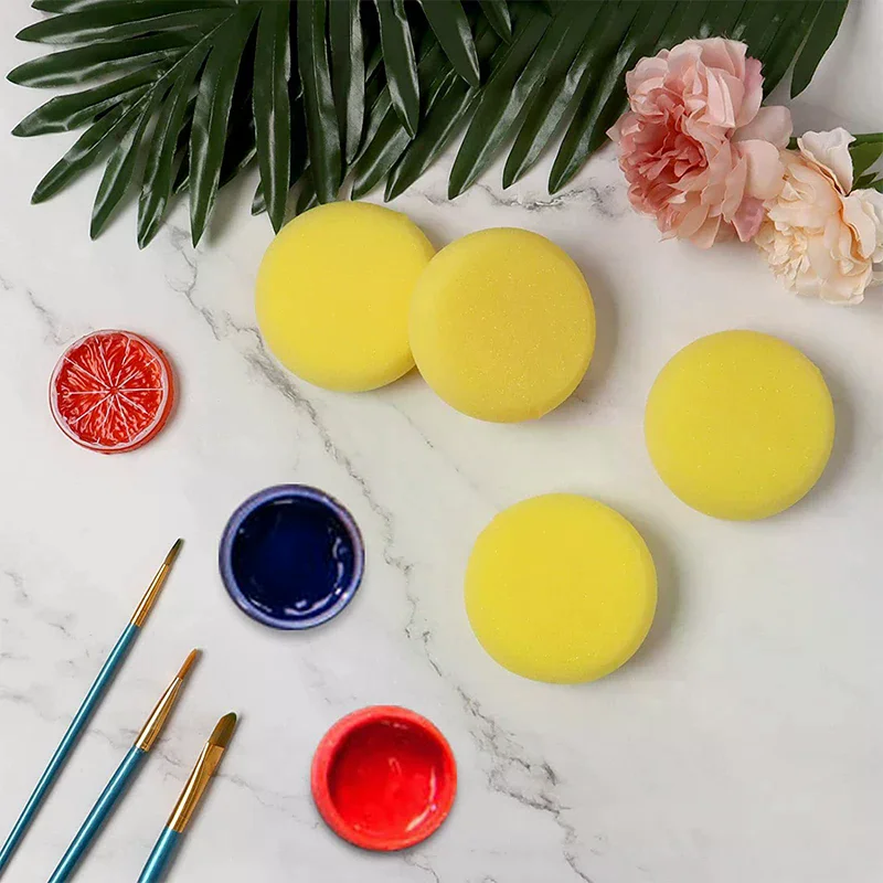 10pcs Children's Painting Round Synthetic Watercolor Artist Sponges For Painting Crafts Pottery Yellow Round Cake Sponge
