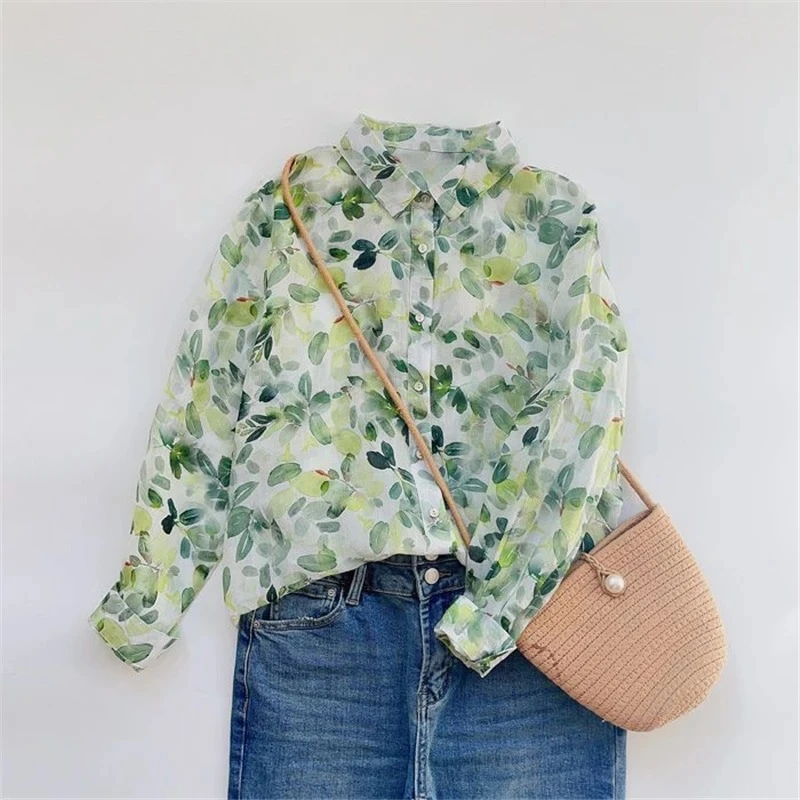 

Женские шикарные однобортные рубашки с корейским принтом, свободные блузки с длинными рукавами, повседневные хлопковые топы Blusa Mujer Moda XQ441