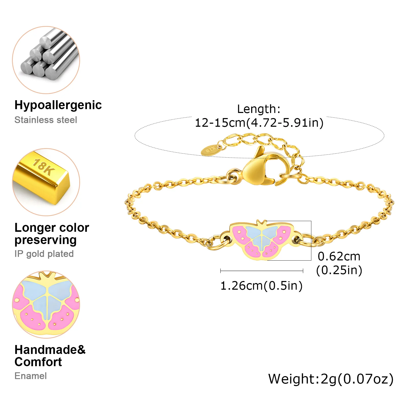 Set Chic Butterfly Bracelet Necklace for Baby, Cute Rolo Chain Necklaces Bracelets, Stainless Steel Gold Color Jewelry Gifts
