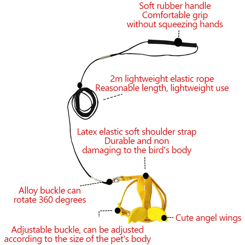 Ultra-Light Parrot Flight Harness - Extended Leash For Lovebirds, Cockatiels, And Sun Conures - Perfect For Outdoor Adventures