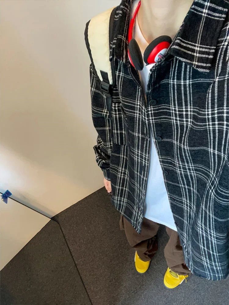 

Plaid Long Sve irt Men's Casual Sle Retro American Couple Outerwear Spring New High Sensation Haome Top