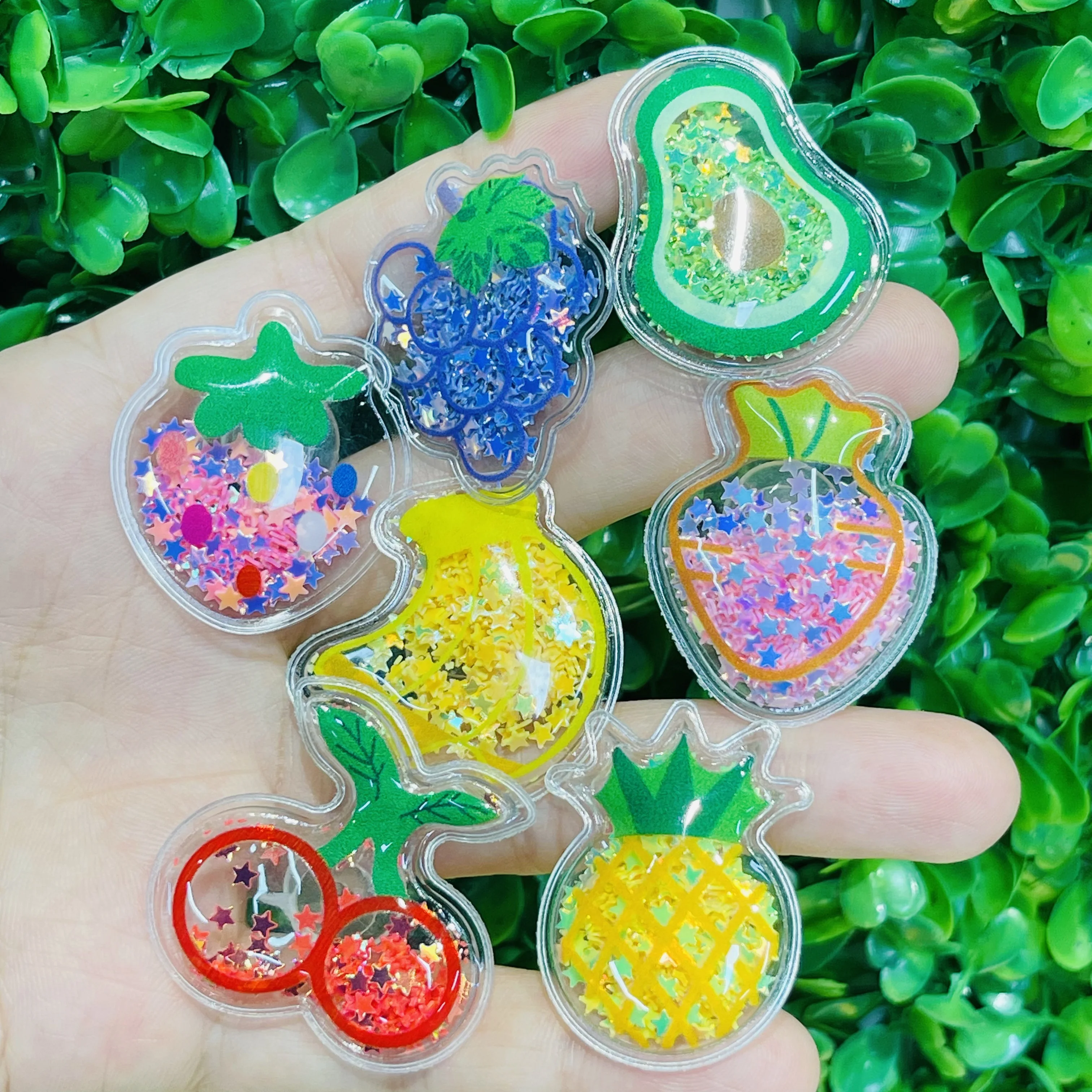 1pcs Quicksand Strawberry Star Pineapple Banana Grape Avocado PVC Shoe Charms Buckle Clog Hole Slipper Decoration Party Gift