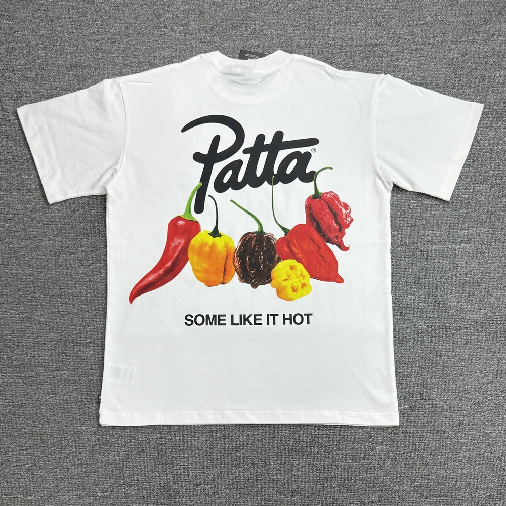 Patta Men Women Oversized Chili Print T-shirt Black White Tops Tee T Shirt